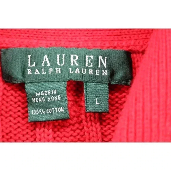 Lauren Ralph Lauren Women's Red Cable Knit Sweater-Size Large - Picture 3 of 8
